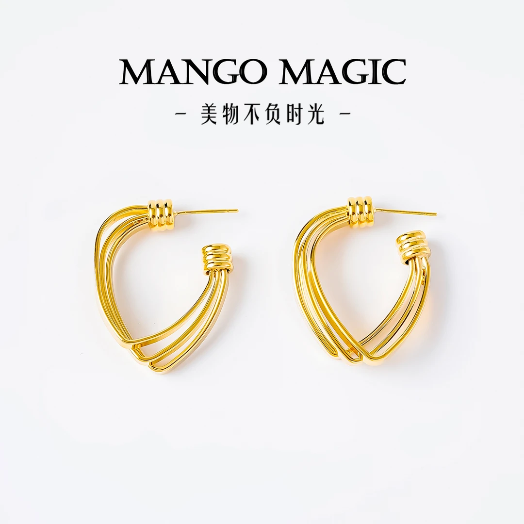 mango magic 铜合金耳饰 解构主义 欧美棱角几何造型耳环 4020
