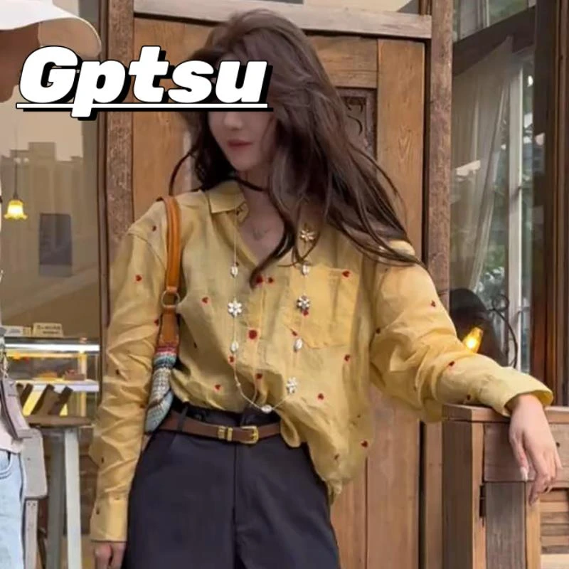 GPTSu夏季爱心刺绣衬衫女新款轻奢高级感宽松慵懒风防晒外套薄款