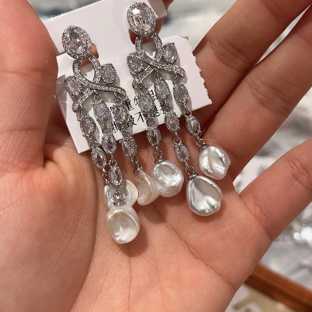 合金淡水珍珠耳饰