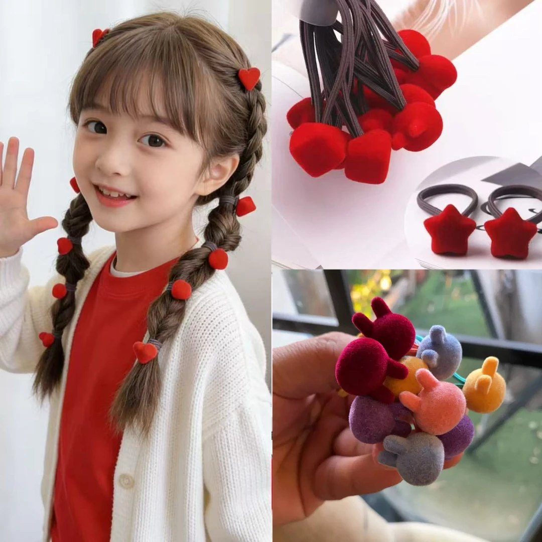 新年红色植绒款宝宝头绳头花头饰发圈可爱中国风不伤发儿童发饰