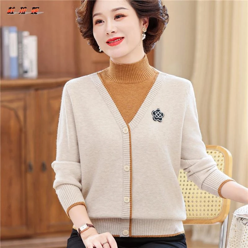 杜拉妮妈妈2025新款时尚针织衫洋气上衣中老年女款初秋毛衣打底衫