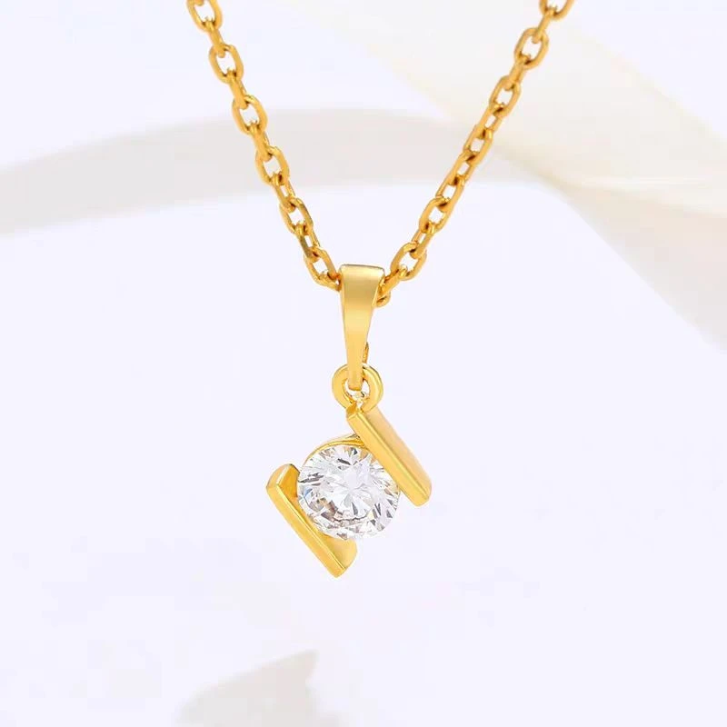 钛钢锆石吊坠 【A402】简约几何小众设计吊坠金色镶锆吊坠女