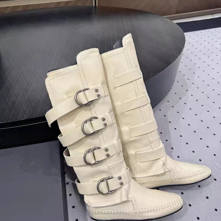 HS成都风巴黎时装靴子小众复古纯手工缝制皮条美式街头风皮带扣