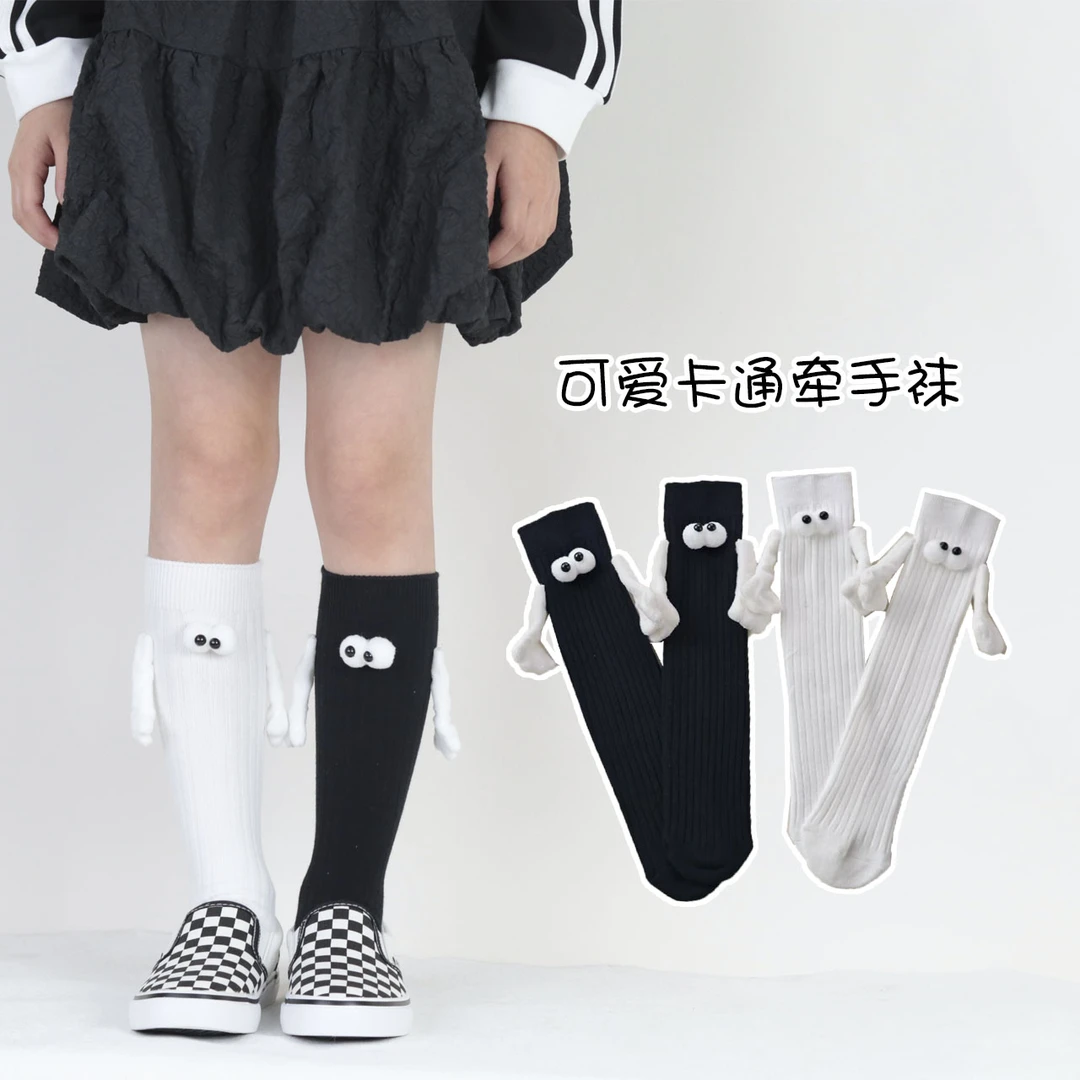 卡通中筒袜春秋棉袜女童可爱牵手袜子韩版宝宝白色长筒袜秋季潮袜