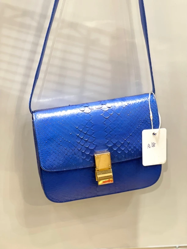 95新 Celine/思琳 夏七中古/蓝色稀有皮单肩包a18