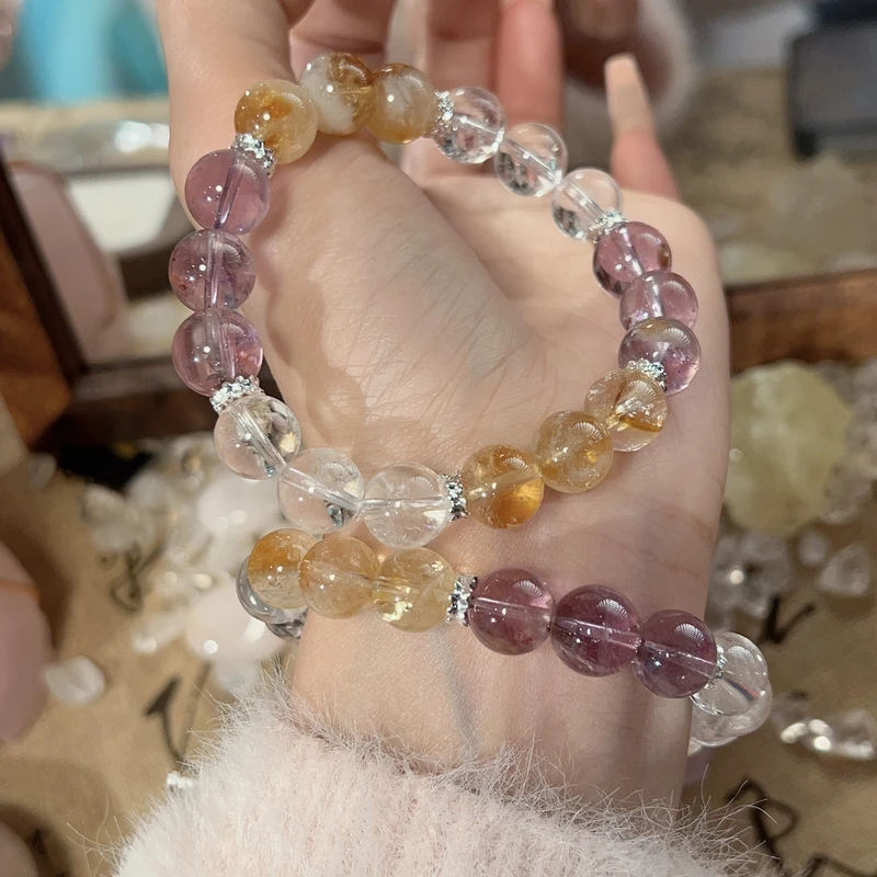 【满星小富婆】10m紫水晶+黄水晶+白水晶手串原创天然水晶 Z154