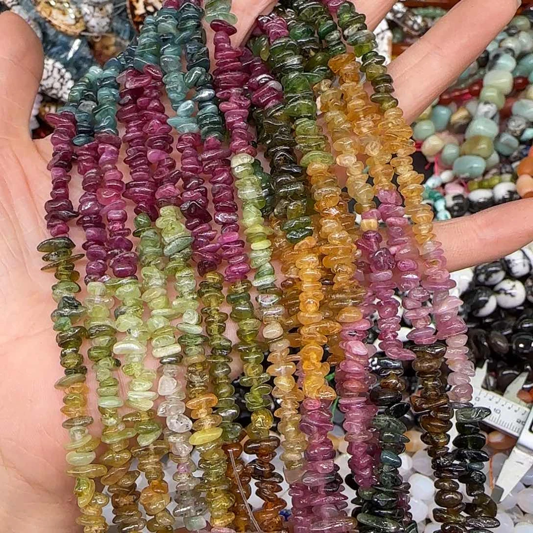 玛瑙/玉髓合金珠宝半成品碧玺6-8mm随形一条