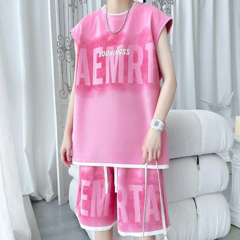 胖哥大码潮牌休闲运动套装男夏季帅气无袖恤背心穿搭一整套优质棉