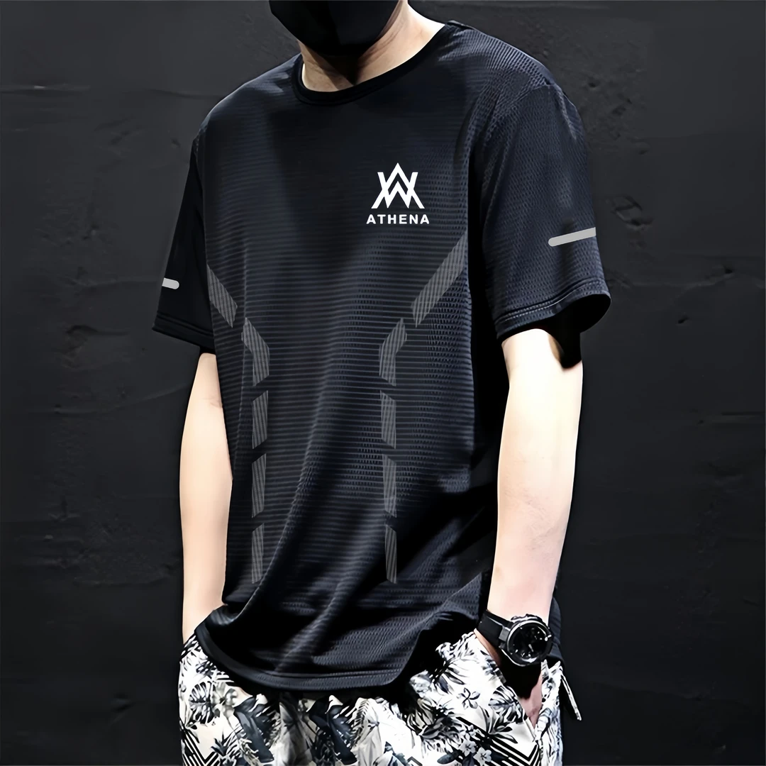 2025新款夏季潮牌冰丝短袖t恤男士潮流半袖圆领体恤宽松上衣服男