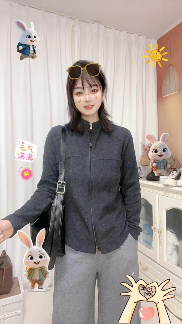 德绒裁剪拉链开衫上衣