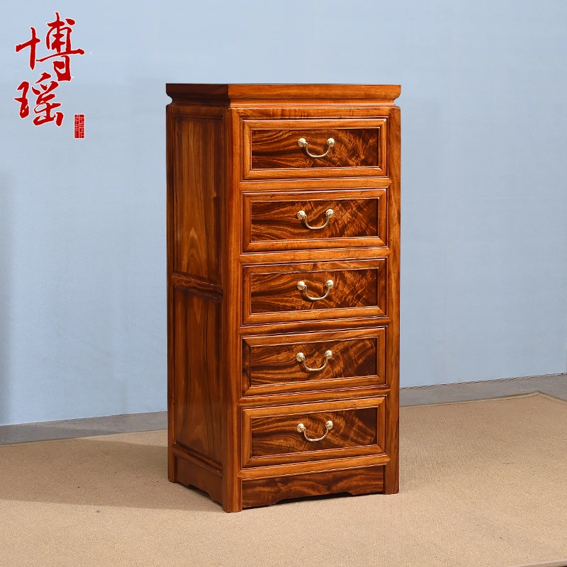 新中式实木小五斗柜老香樟木文件柜储物柜卧室客厅收纳五层小斗柜