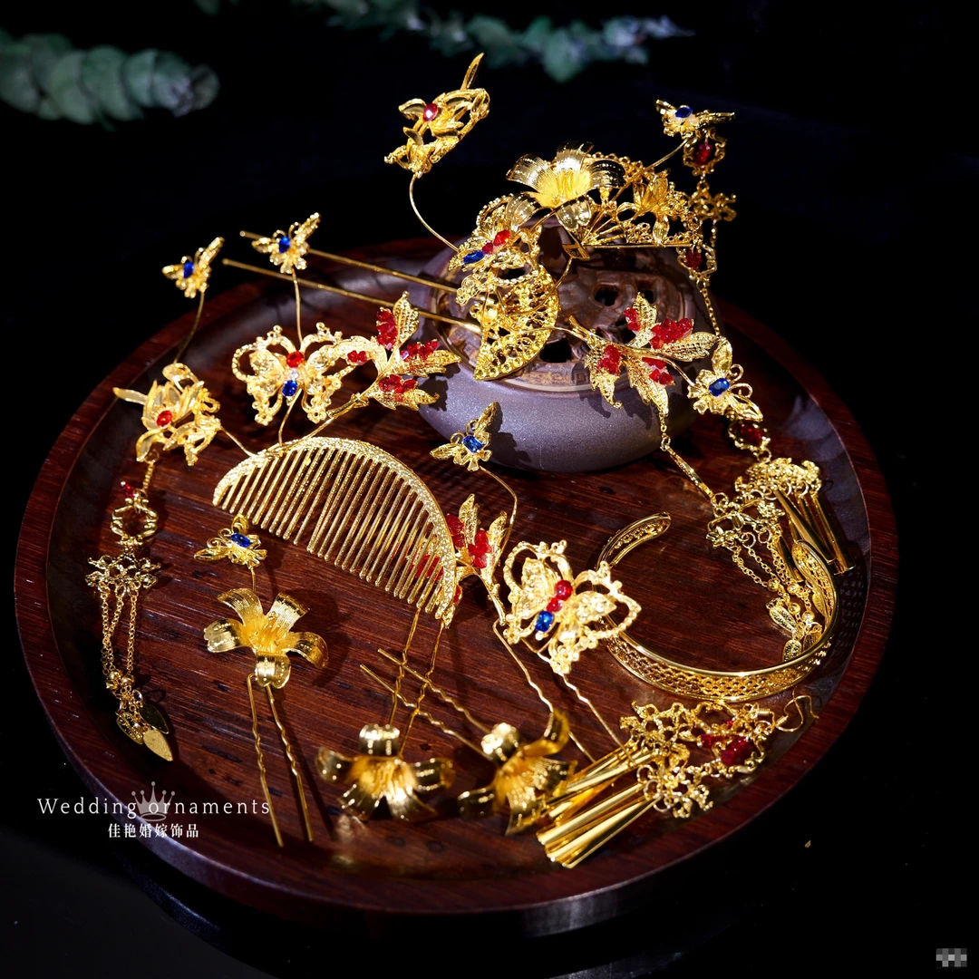 9018新款古风金色轻奢气质小件减龄款百搭古装婚礼饰品新娘头饰