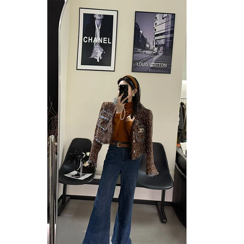 秋季小香风修身显瘦百搭时尚宽松外套上衣休闲简约直筒长裤套装女