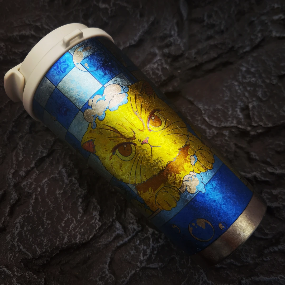 泰坦天尊500ml洗澡猫彩钛工艺纯钛咖啡杯