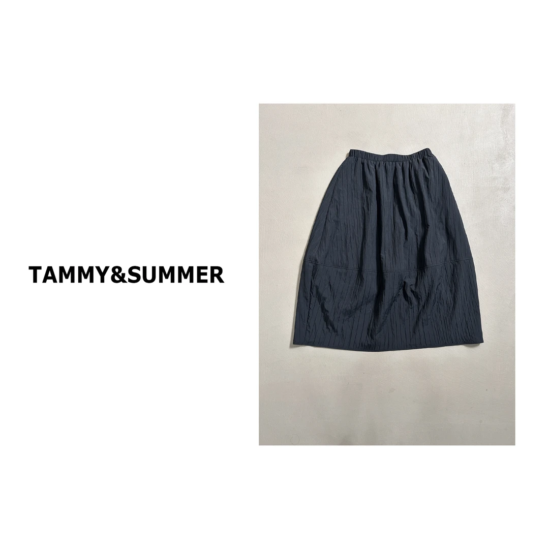 【Tammy&Summer】高腰时尚百搭纯色褶皱半身裙简约休闲半裙300347