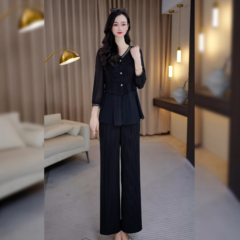 贵夫人气质优雅套裤2025新款静奢风时尚休闲高腰显瘦套装27068