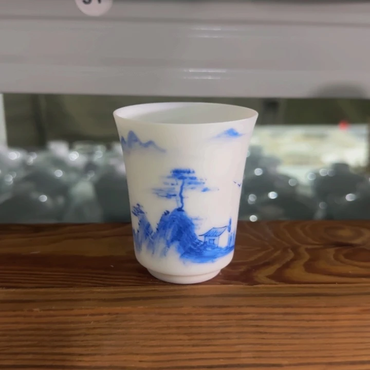 孤品素烧手绘闻香杯
