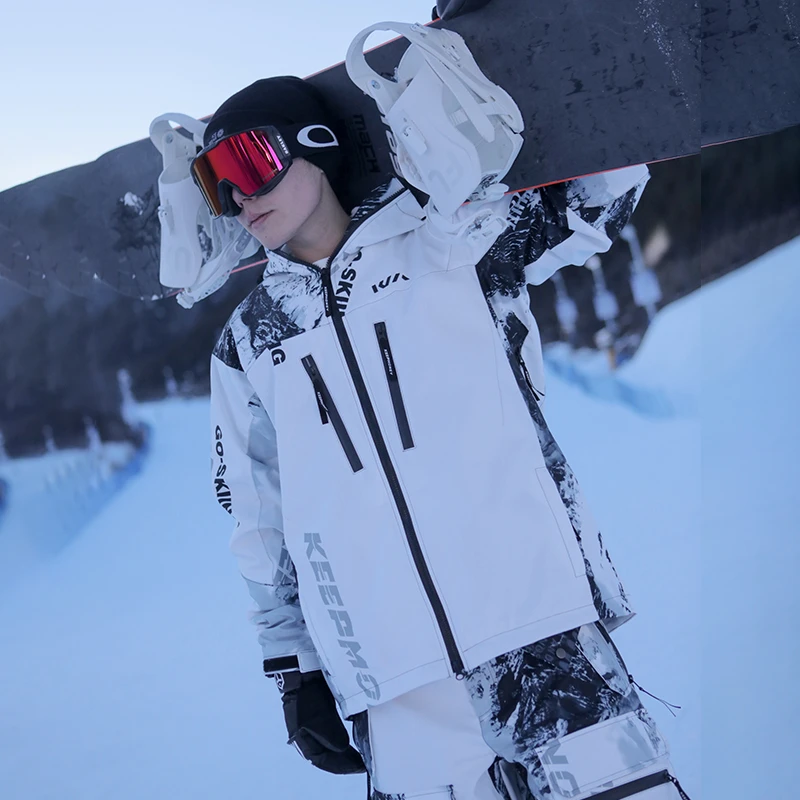 KEEPMONEY新款国潮雪山渐变滑雪服加厚个性上衣裤子百搭潮流保暖