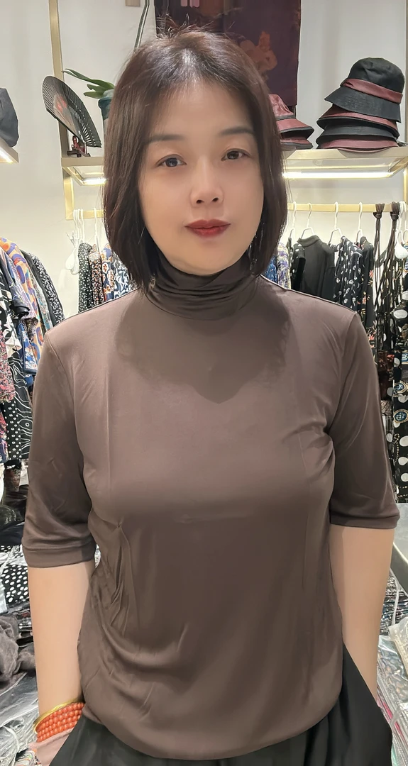 润泽丝绸 重磅加捻桑蚕丝两翻领五分袖上衣-5373