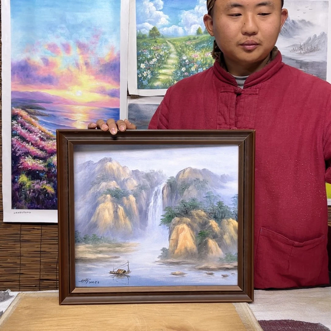 油画行路人小院绘画作品竞拍