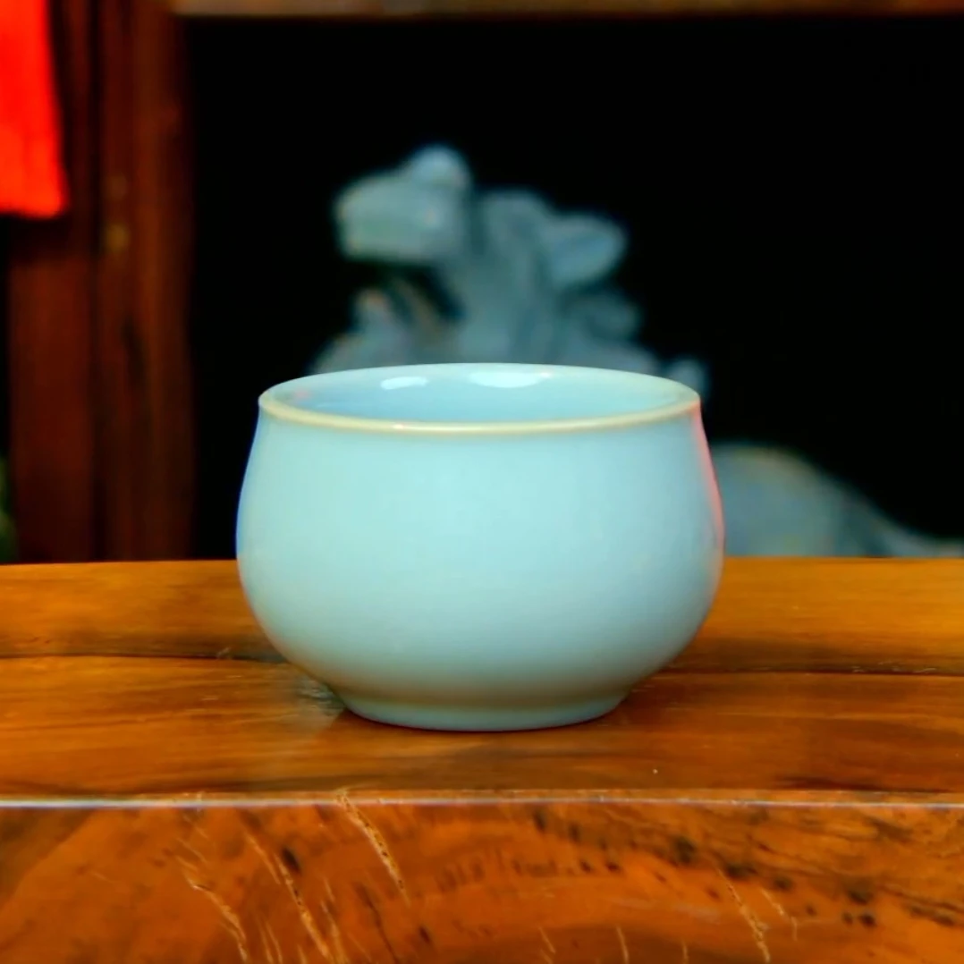 甄泽堂·支钉烧全手工圆融杯原矿天青色汝瓷主人杯汝窑茶杯微瑕
