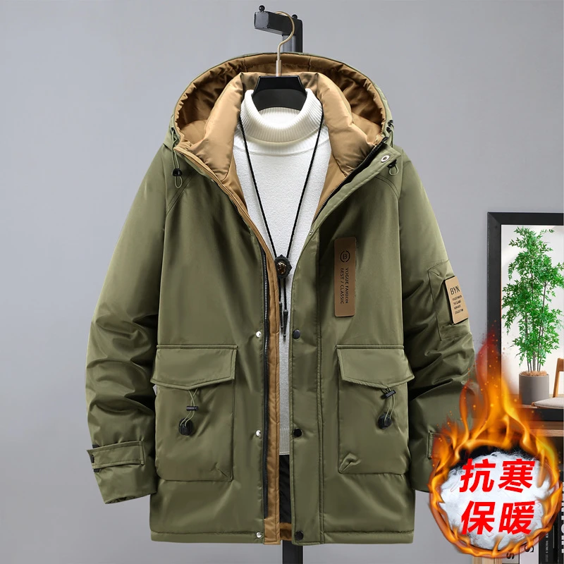 冬季特大码日系工装连帽棉衣男胖子中长款潮牌冲锋衣休闲保暖棉袄