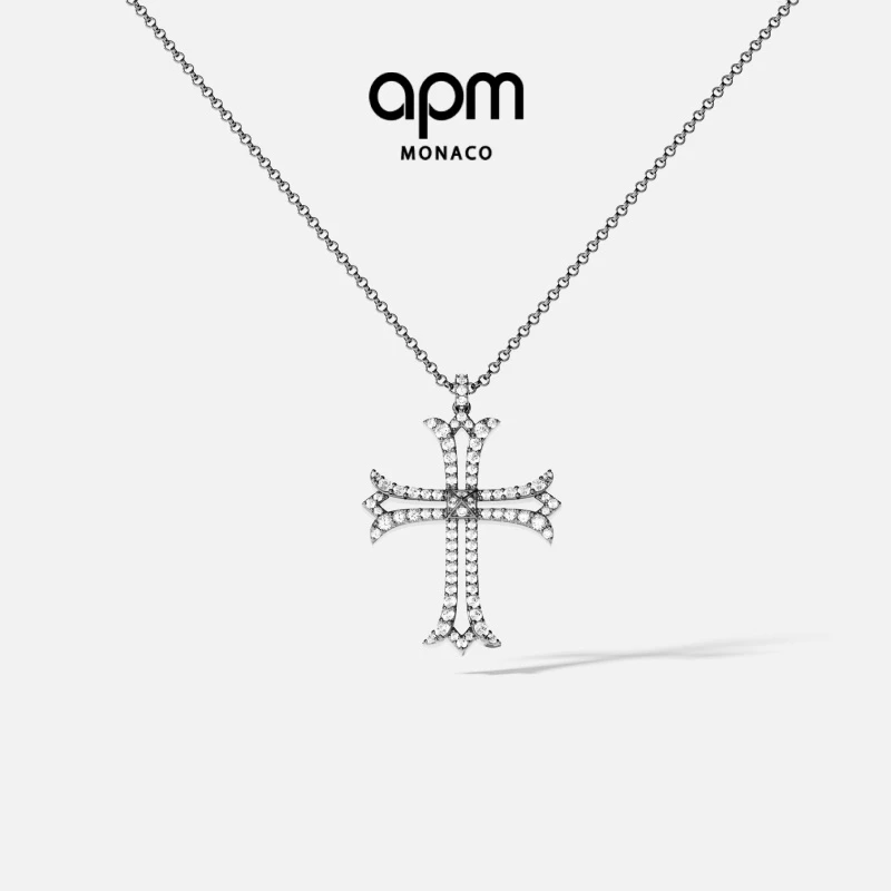 APM Monaco 深灰色十字架可调节项链吊坠项链明星同款饰品