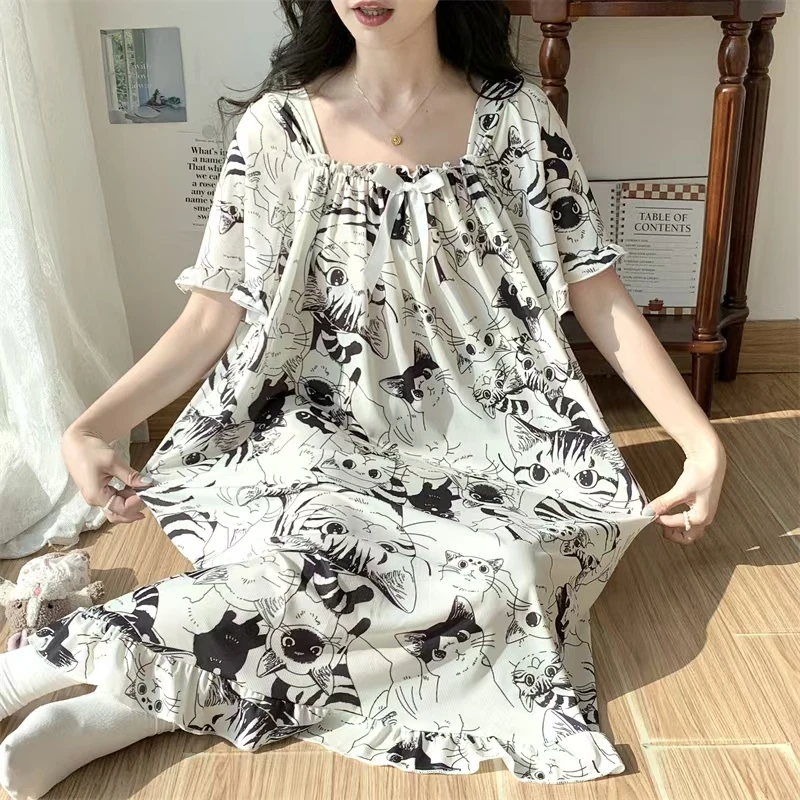 300斤网红中长款长款夏天宽松夏季家居服睡裙甜美大码卡通动漫