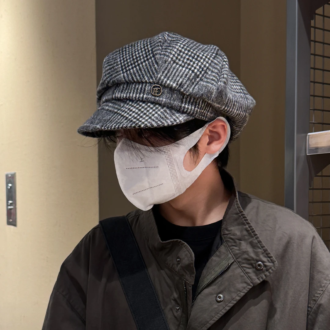 CHUNCC秋冬格子贝雷帽男款百搭显脸小报童帽男英伦风云朵帽子男生