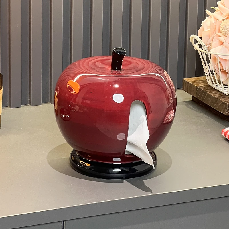 创意苹果纸巾盒陶瓷客厅家用桌面装饰品摆件餐巾抽纸盒纸巾收纳盒