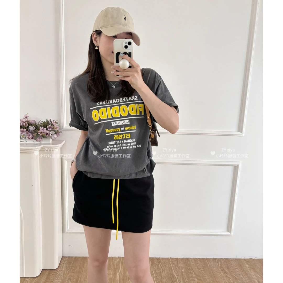 原创设计撞色英文T恤625207➕刺绣撞色短裙25203