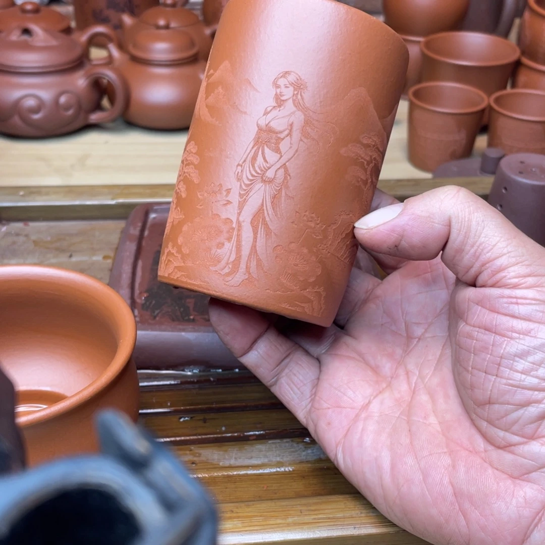 紫砂茶壶原矿赵庄朱泥直筒杯