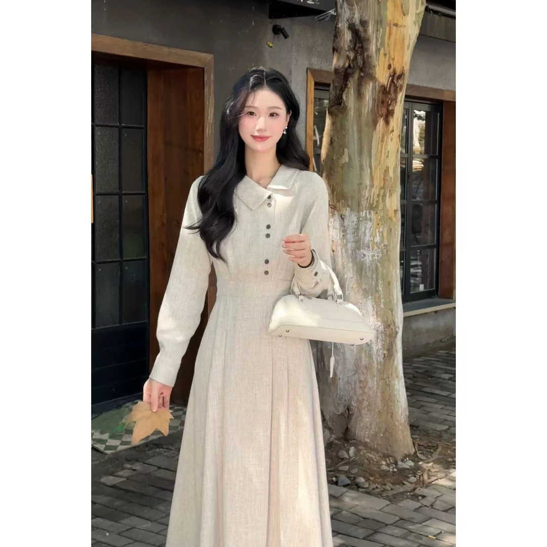 鹿向南【时光恋人】高级感复古长袖连衣裙女秋季法式气质裙QJD00622