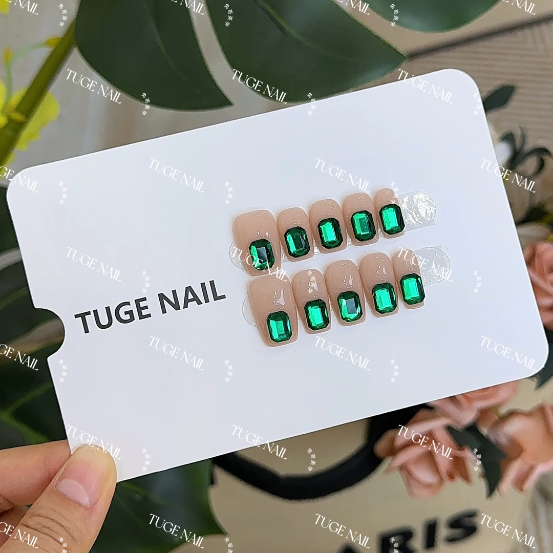 TugeNail“祖母绿”绿宝石手工穿戴甲裸色闪钻高级感气质美甲TGXX
