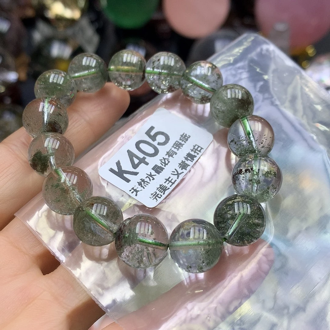 水晶珠宝半成品未镶嵌天然绿幽灵手串12mm➕