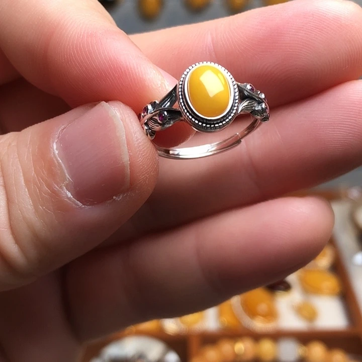 蜜蜡银S925镶嵌戒指