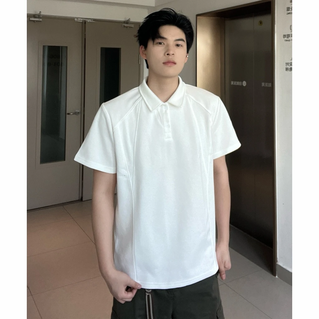 夏季宽松POLO衫半袖上衣cleanfit正肩简约版型空气棉短袖T恤男款