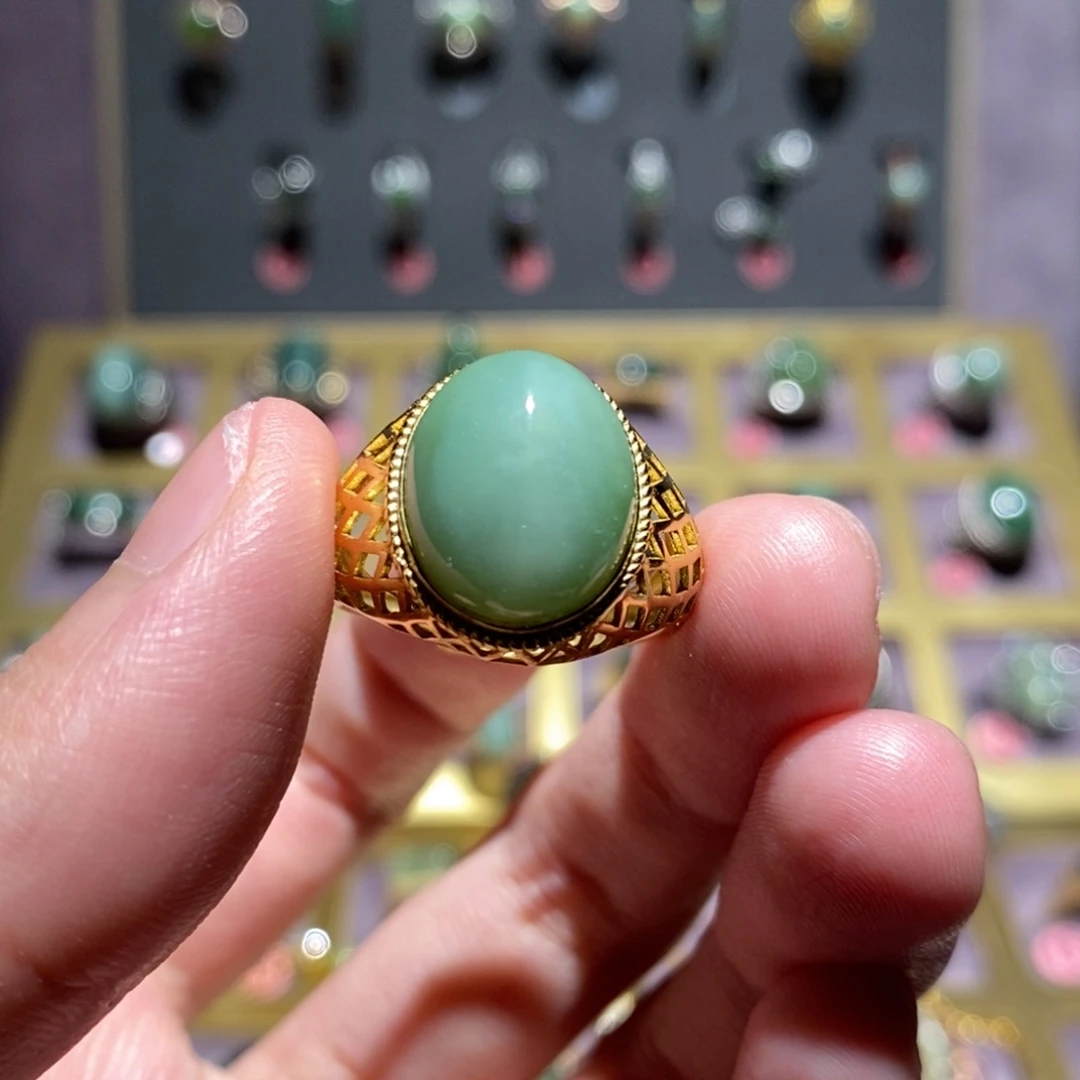 和田玉（碧玉）戒指银S925镶嵌