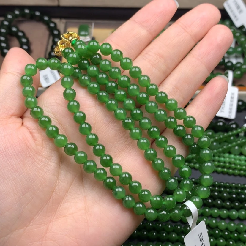 【闪购商品】颈饰未镶嵌和田玉（碧玉）6m冰辣阳绿无黑