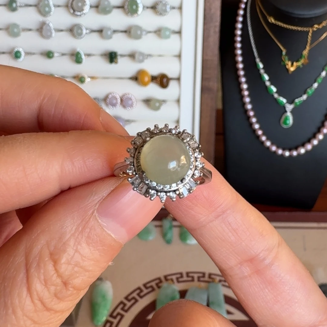 翡翠银S925镀金镶嵌戒指戒指