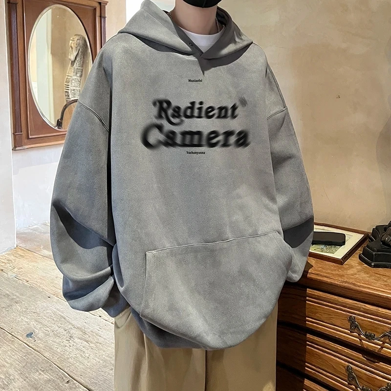 凯颂大码300斤美式潮流高街仿麂皮绒卫衣男女秋冬宽松显瘦上衣