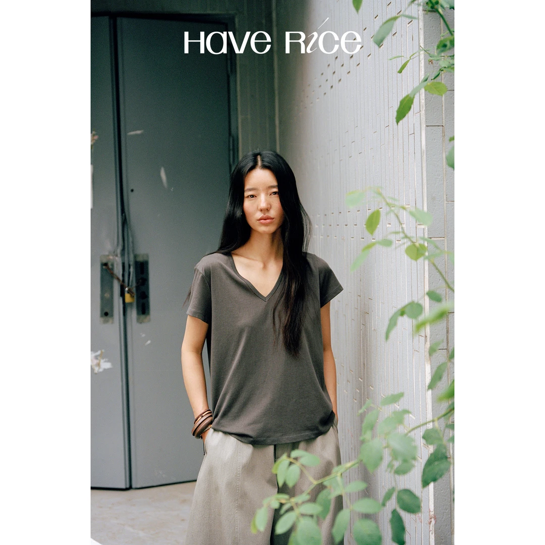 【雪花凉凉T】HAVERICE莱赛尔雪花肌理V领轻薄凉爽休闲百搭T恤短袖