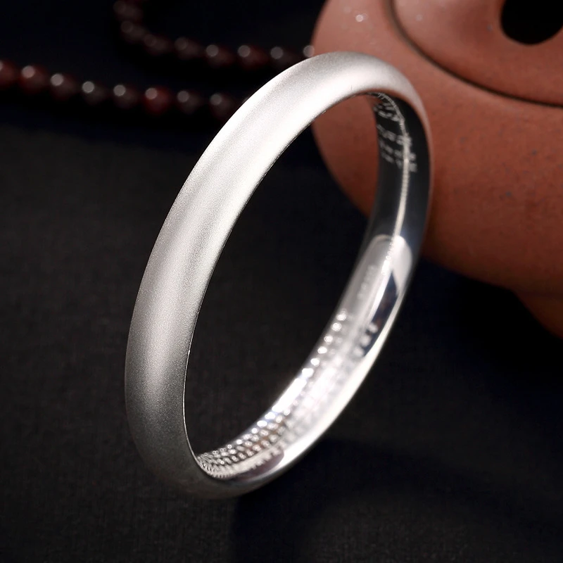 足银手镯 足银999.9传承古法磨砂心经手环女闭口磨砂面镯子精工