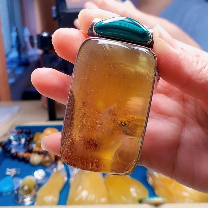 银S925镶嵌颈饰琥珀波兰设计款琥珀蜜蜡