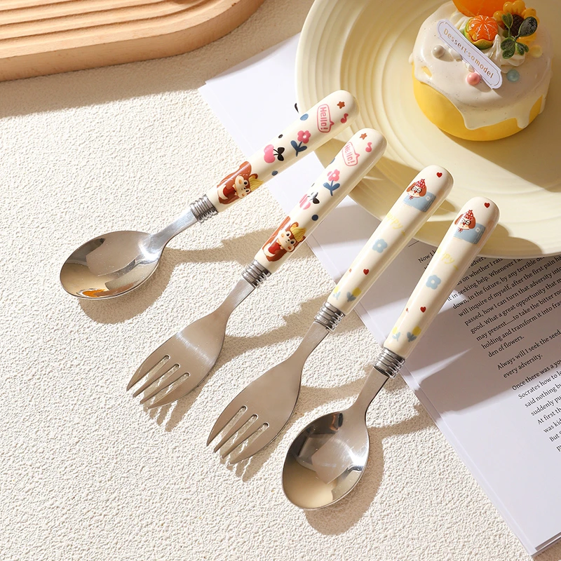 舍里304不锈钢勺子家用高颜值儿童吃饭餐勺可爱叉子西瓜勺调羹