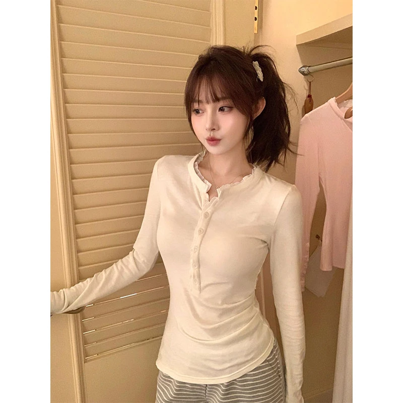 韩系气质半开V领纽扣修身薄款防晒罩衫T恤条纹运动休闲短裤两件套