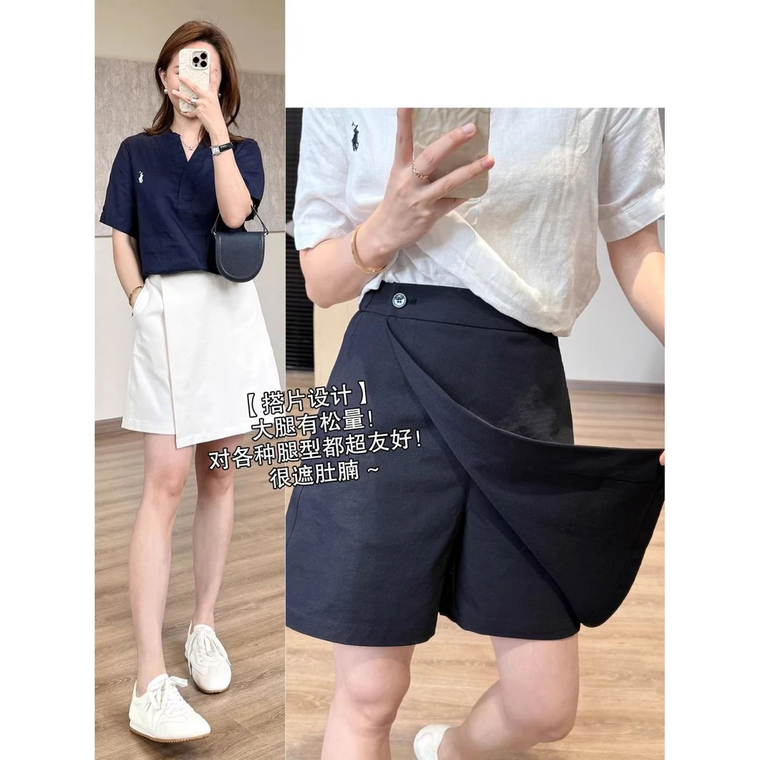 2025新款夏季设计感交叠裙裤 遮肚腩气质A型短裤速干微弹四分裤