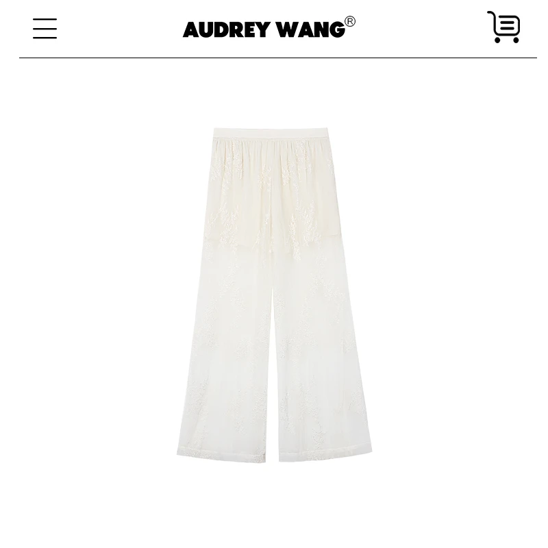 AUDREYWANG“回归主义”褶皱绣花透视阔腿裤12024