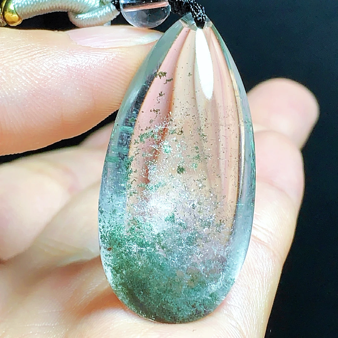 东海水晶天然半盆绿幽灵水晶吊坠毛衣链水滴项坠男女款聚宝盆真品