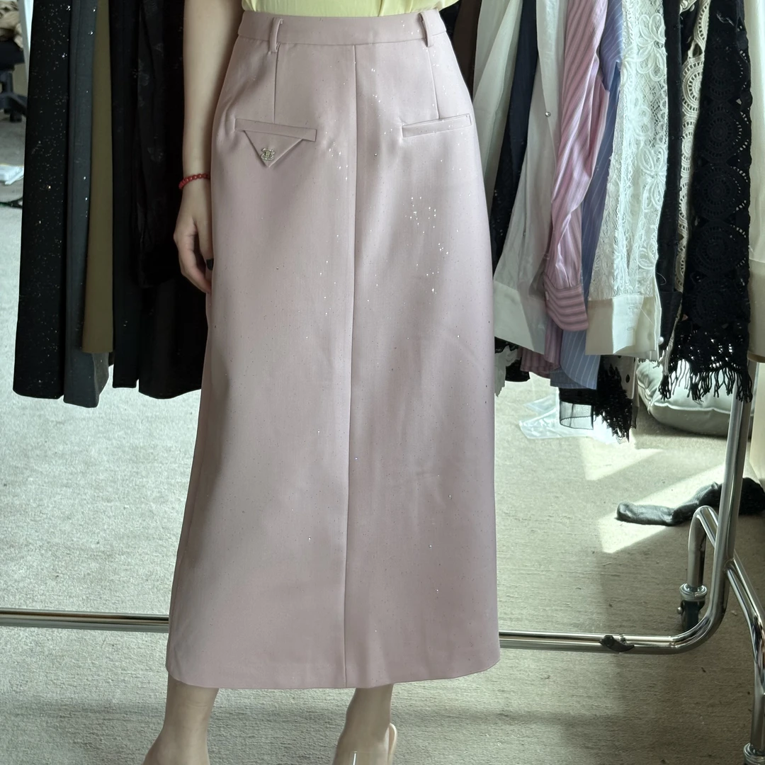 D31320南油爆款气质细闪A字版直筒半身裙